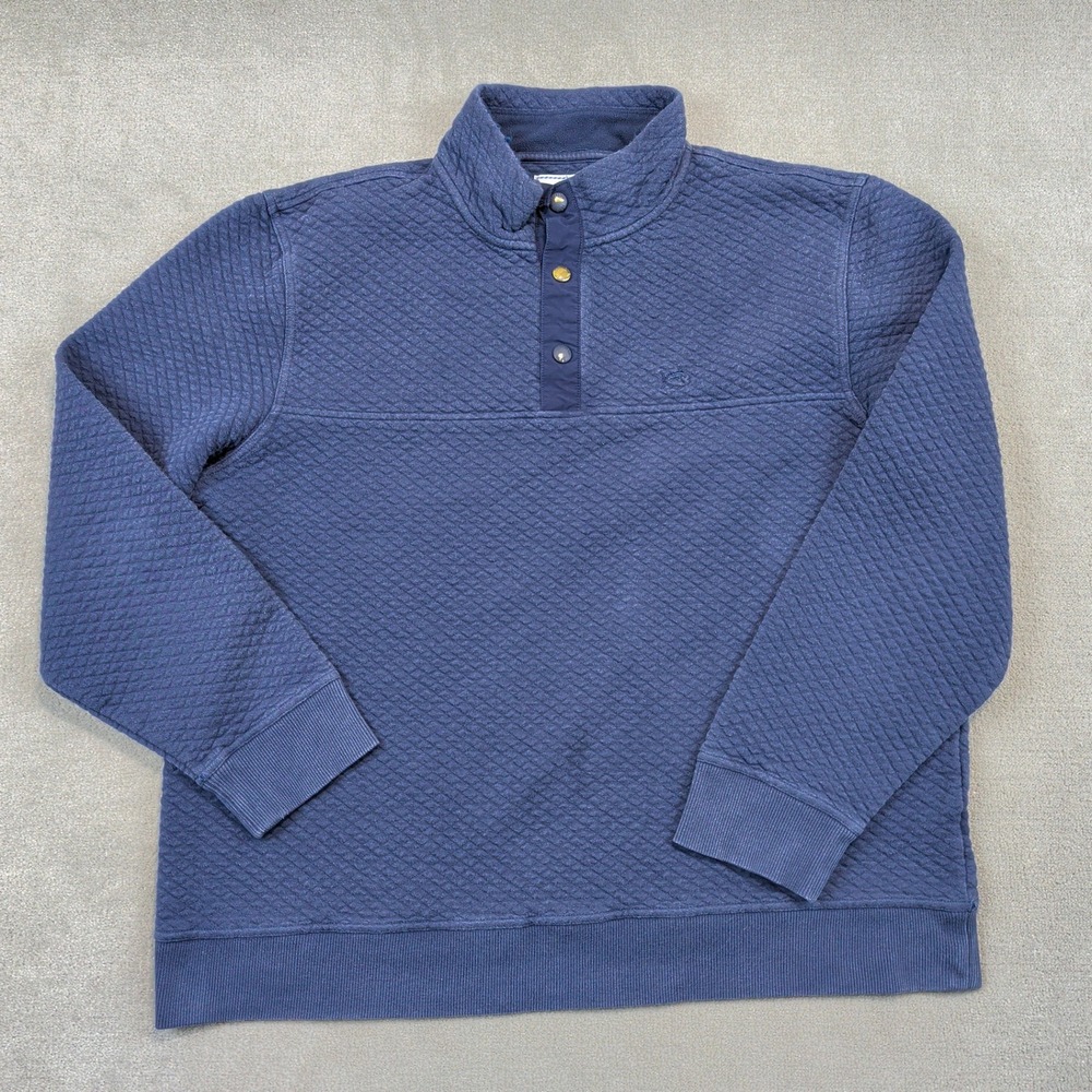 Southern Tide Quilted Pullover Mens XL Navy Blue Snap Neck Skipjack Sweatshirt